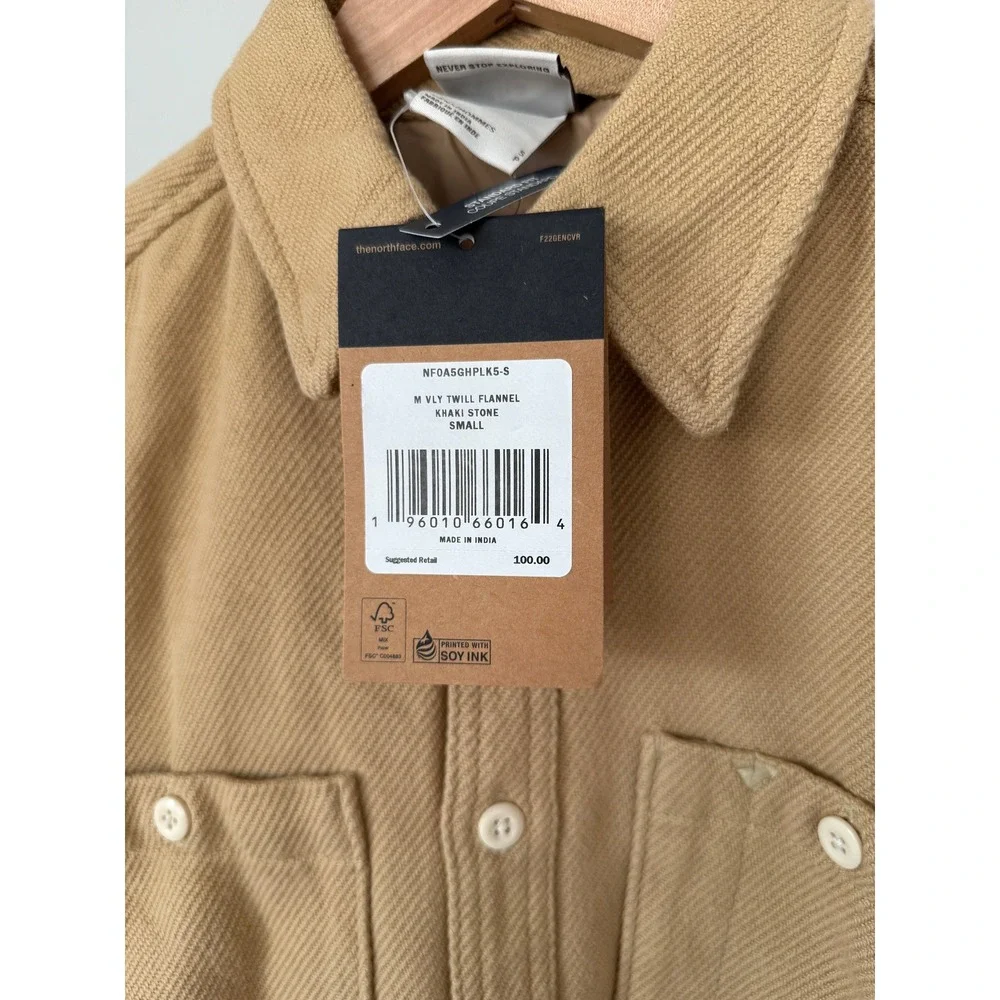 NWT The North Face Mens Twill Flannel Shirt Button Front Tan Stone Small‎ $100